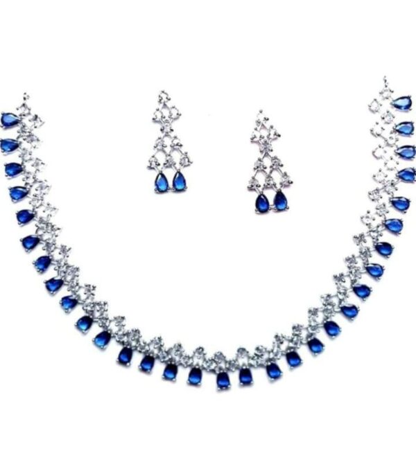 American Diamond Elegant Blue And Silver Jewellery Set - Image 2