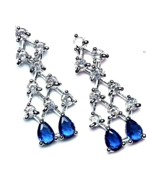 American Diamond Elegant Blue And Silver Jewellery Set - Image 3