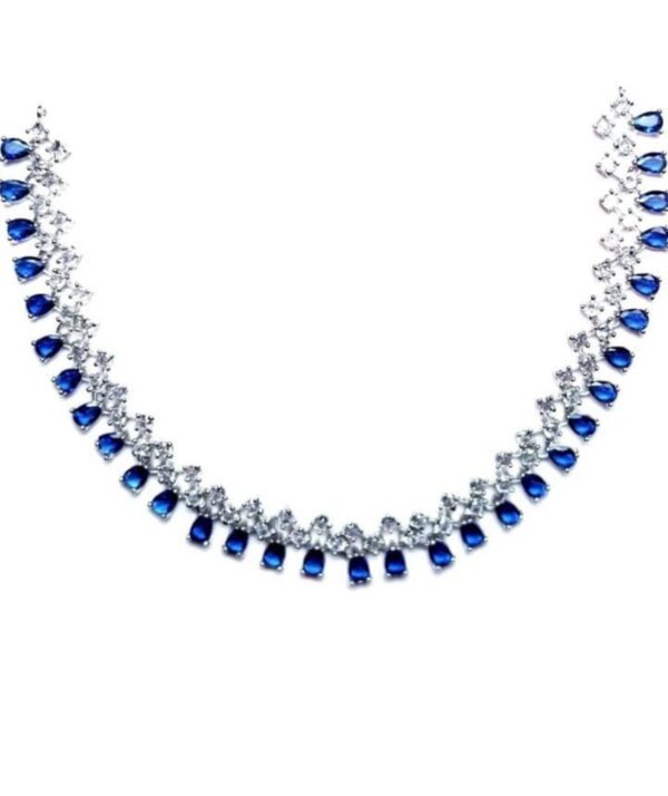 American Diamond Elegant Blue And Silver Jewellery Set - Image 4